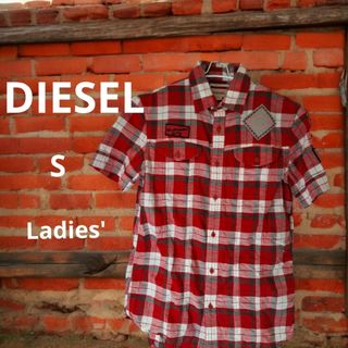 ディーゼル(DIESEL)のDIESEL　ディーゼル　レディース　チェック柄コットンシャツ　レッド　Sサイズ(シャツ/ブラウス(半袖/袖なし))