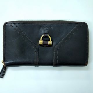 イヴサンローラン(Yves Saint Laurent)のYSL イヴサンローラン レザー 長財布 ダークブラウン ラウンドジップ　(長財布)