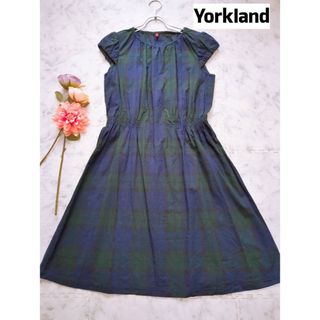 ヨークランド(Yorkland)のYorkIand　ヨークランド　チェック　Aライン　コットンワンピース　11号(ひざ丈ワンピース)