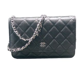 シャネル(CHANEL)の　シャネル CHANEL マトラッセ　チェーンウォレット AP0250 ブラック　シルバー金具 キャビアスキン レディース ショルダーバッグ(ショルダーバッグ)