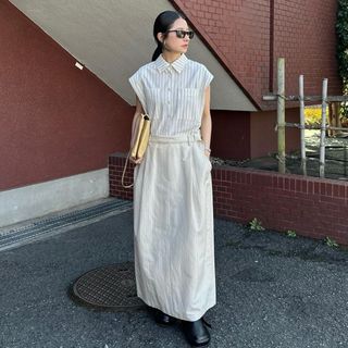 クラネ(CLANE)の【新品】クラネ　2Way アジャストワンピース　ストライプ(ロングワンピース/マキシワンピース)