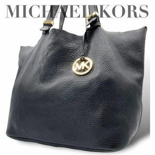 マイケルコース(Michael Kors)のマイケルコース ワンショルダーバッグ シボ革 MKロゴ ブラック　チャーム付き(ショルダーバッグ)