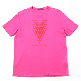 良品☆LOUIS VUITTON ルイヴィトン コットン100％ ロゴ入り ショートスリーブ クルーネック 半袖Ｔシャツ ピンク XXL イタリア製 正規品 メンズ