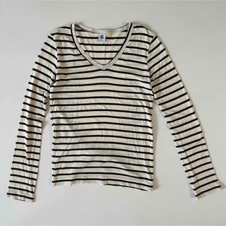 プチバトー(PETIT BATEAU)のPETIT BATEAU プチバトー　Vネック　トップス　ボーダー　ロンT(カットソー(長袖/七分))