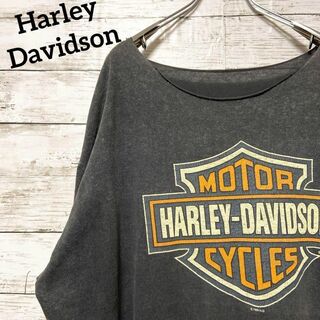 Harley Davidson - 【極希少】ハーレーダビッドソン☆半袖Tシャツ☆ブラック☆デカロゴ☆リメイク☆加工