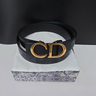 Dior ディオール CDロゴ リバーシブル ベルト レザー   ブラック