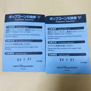 ディズニー(Disney)の2枚 ポップコーン 引換券 東京ディズニーリゾート(キャラクターグッズ)