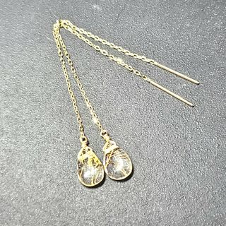 k18アメリカンピアス.プレーンペアシェイプルチルクォーツ(ピアス)