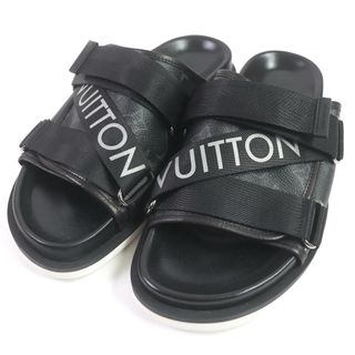 ルイヴィトン(LOUIS VUITTON)の未使用品□LOUIS VUITTON ルイヴィトン 1A4U03 LV ホノルル・ライン レザー モノグラムエクリプス スライドサンダル シャワーサンダル ブラック 8 箱・保存袋付き イタリア製 メンズ(サンダル)