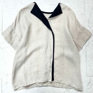 ベイジ(BEIGE,)のベイジ Beige 日本製サイズ4(XL)麻リネン 前後2way半袖 ブラウス(シャツ/ブラウス(半袖/袖なし))