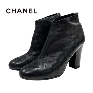 シャネル(CHANEL)のシャネル CHANEL ブーツ ショートブーツ 靴 シューズ レザー ブラック 黒 ブーティ ココマーク マトラッセ(ブーティ)