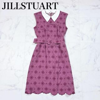 JILLSTUART - ■JILLSTUART ノースリーブワンピース 総柄 ベルト ピンク 襟付き S