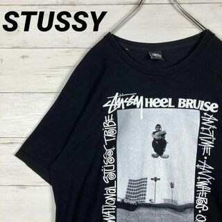 STUSSY - 【STUSSY】半袖Tシャツ☆L☆黒☆ビッグプリント☆フォトプリント☆ブラック