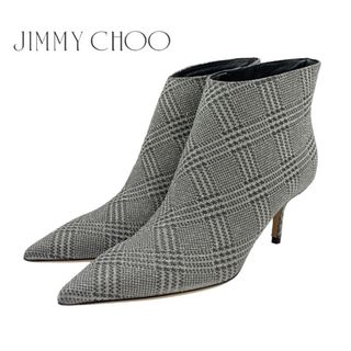 ジミーチュウ(JIMMY CHOO)のジミーチュウ JIMMY CHOO ブーツ ショートブーツ 靴 シューズ レザー シルバー グレー グリッター チェック(ブーツ)