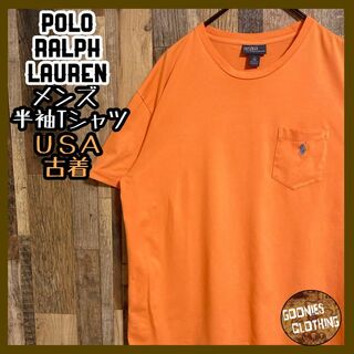 POLO RALPH LAUREN - ラルフローレン Tシャツ ポケット 刺繍 ロゴ オレンジ 半袖 M USA古着