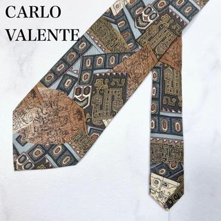 ◇CARLO VALENTE シルクネクタイ イタリア製 総柄 レトロ柄(ネクタイ)