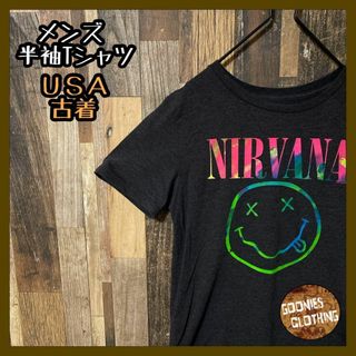 メンズ グレー バンドTシャツ M ニルヴァーナ USA古着 半袖 Tシャツ(Tシャツ/カットソー(半袖/袖なし))