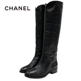 シャネル(CHANEL)のシャネル CHANEL ブーツ ロングブーツ 靴 シューズ レザー ブラック 黒 ココマーク(ブーツ)