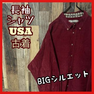 メンズ レッド ボタンダウン コーディロイ XL シャツ 古着 90s 長袖(シャツ)