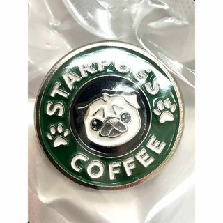 新品★ピンバッジ　スタバ風 パグ★犬わんこピンバッチピンバッヂお洒落カワイイ