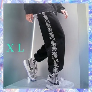 【新品✨】メンズ パンツ ブラック カジュアル スポーツ XL 韓国(ワークパンツ/カーゴパンツ)