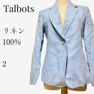 【大人気◎】Talbots リネンテーラードジャケット 2 ブルー 麻100%(テーラードジャケット)