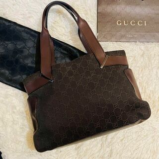 グッチ(Gucci)のGUCCI トートバッグ バンド GG キャンバス レザー ブラウン ブラック(ハンドバッグ)