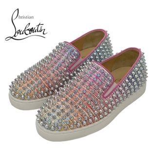 クリスチャンルブタン Christian Louboutin ローラーボート スニーカー 靴 シューズ グリッター ファブリック レインボー オーロラ スリッポン スパイク スタッズ