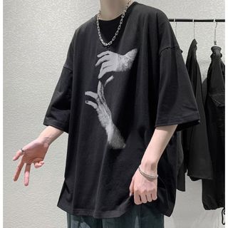 【新作入荷】ブラック　Tシャツ　半袖　メンズ　ゆったり　XL 　シンプル  (Tシャツ/カットソー(半袖/袖なし))