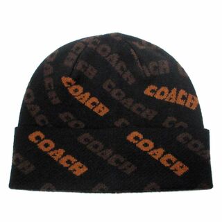 COACH - 【新品】コーチ アパレル 帽子 COACH ウール テキスト ニット ビーニー ニット帽 CK711 BK/SD(ブラック×サドル)アウトレット レディース メンズ TEXT KNIT BEANIE