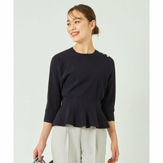 【NAVY】カタ ビジュー ペプラム ニット プルオーバー -ウォッシャブル-