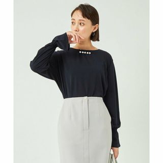 ユナイテッドアローズグリーンレーベルリラクシング(UNITED ARROWS green label relaxing)の【NAVY】フェイクパールライク タックネック プルオーバー カットソー(カットソー(長袖/七分))