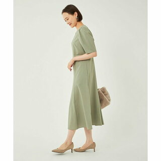 UNITED ARROWS green label relaxing - 【OLIVE】ギャザー パフ 7分袖 フィットアンドフレア Vネック ワンピース