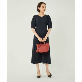 ユナイテッドアローズグリーンレーベルリラクシング(UNITED ARROWS green label relaxing)の【NAVY】ギャザー パフ 7分袖 フィットアンドフレア Vネック ワンピース(ロングワンピース/マキシワンピース)