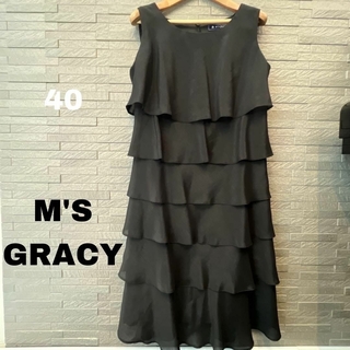 エムズグレイシー(M'S GRACY)のM'S GRACY エムズグレイシー ティアードワンピース ドレス ブラック　L(ミディアムドレス)
