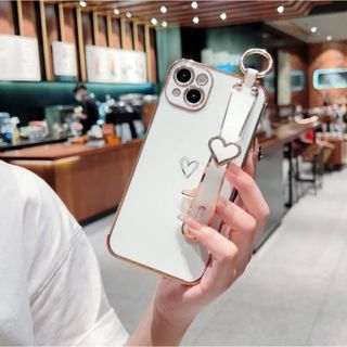 【人気商品】 スマホ カバー ホワイト ゴールド iPhone14 ハート 韓国(モバイルケース/カバー)