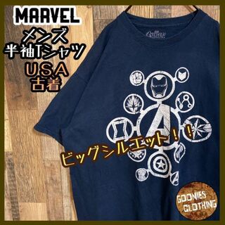 マーベル(MARVEL)のマーベル アベンジャーズ ロゴ キャラクター USA古着 Tシャツ 半袖 紺(Tシャツ/カットソー(半袖/袖なし))