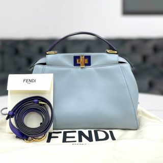 フェンディ(FENDI)の美品☆　フェンディ　ピーカブー　ミニ　2way　ハンドバッグ　ブルーグレー(ハンドバッグ)