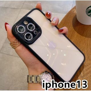 iphone13ケース レンズ保護付き 透明 ブラック289(iPhoneケース)