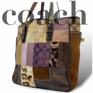 コーチ(COACH)の希少　COACH コーチ　ハンドバッグ　パッチワーク　ターンロック　スエード　革(ハンドバッグ)