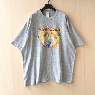 ロゴTシャツ　男女イラスト　Tシャツ　古着　グレー(Tシャツ/カットソー(半袖/袖なし))