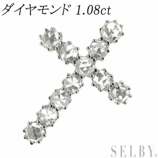 K18WG ローズカット ダイヤモンド ペンダントトップ 1.08ct クロス(ネックレス)