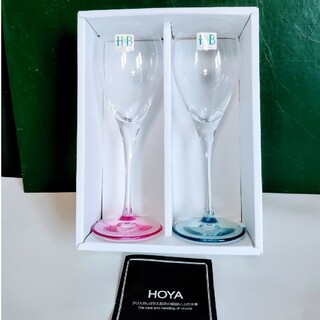 新品未使用　HOYAクリスタル　H&B 口元が細い香りの強い赤青ペアワイングラス