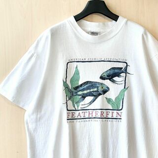 ヴィンテージ(VINTAGE)の90s古着　ヴィンテージ　Tシャツ　魚　アートグラフィック　シングルステッチ(Tシャツ/カットソー(半袖/袖なし))