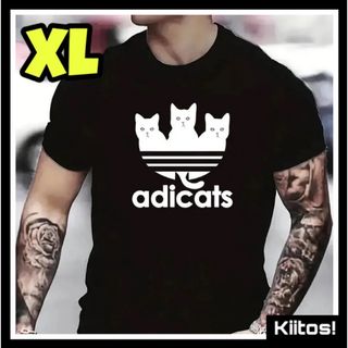 XL メンズ 黒 白猫 Tシャツ オモシロ ユニセックス ネタ ネコ 猫グッズ (Tシャツ/カットソー(半袖/袖なし))