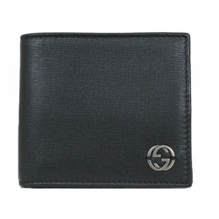 グッチ(Gucci)のGUCCI　グッチ　2つ折り財布　256336　インターロッキングG　コンパクトウォレット　ブラック　シルバー金具　メンズ　ギフト　プレゼント包装可【中古】松前R56号店(折り財布)