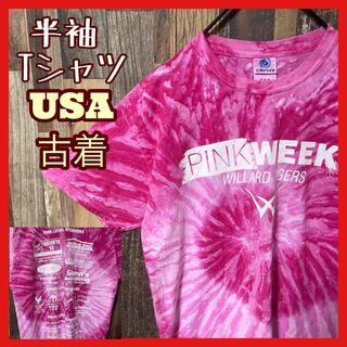 タイダイ柄 総柄 M 派手 ピンク プリント メンズ USA古着 半袖 Tシャツ(Tシャツ/カットソー(半袖/袖なし))