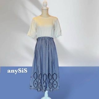 エニィスィス(anySiS)の美品【エニィスィス】オンワード　異素材組み合わせワンピース　洗える(ロングワンピース/マキシワンピース)