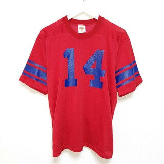 メイドインユーエスエー(MADE IN USA)のL 80s AnyWear フットボール Tシャツ ナンバリング 赤 USA製(Tシャツ/カットソー(半袖/袖なし))