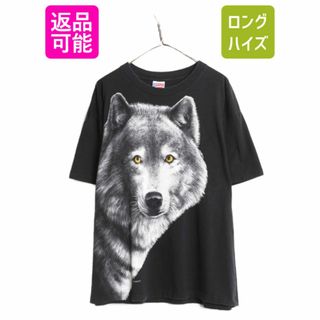 90s USA製 オオカミ 大判 プリント 半袖 Tシャツ メンズ XL 90年代 オールド アニマル 大きいサイズ ビッグプリント Trinity Products 黒 (Tシャツ/カットソー(半袖/袖なし))